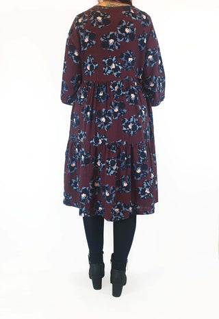 Gorman deep red flower print long sleeve dress size 12 Gorman preloved second hand clothes 10