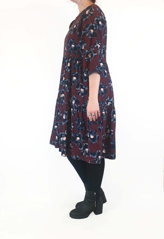 Gorman deep red flower print long sleeve dress size 12 Gorman preloved second hand clothes 6