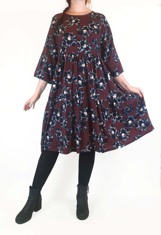 Gorman deep red flower print long sleeve dress size 12 Gorman preloved second hand clothes 3