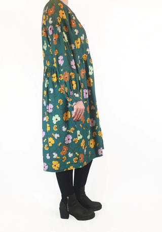 Obus green floral print long sleeve dress size 3 Obus preloved second hand clothes 6