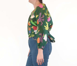 Jericho Road cropped green "crazy cactus" print wrap top size 12 Jericho Road preloved second hand clothes 7