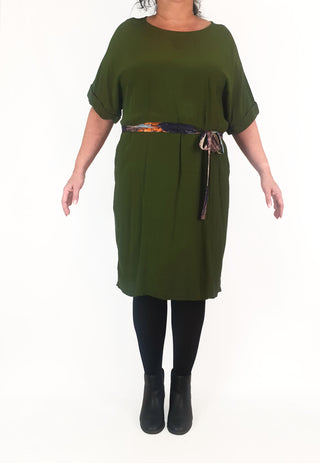 Elk green dress with contrasting waist tie size 16
