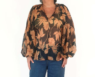 Country Road floral semi - sheer long sleeve top size 16 Country Road preloved second hand clothes 3