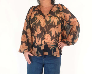 Country Road floral semi - sheer long sleeve top size 16 Country Road preloved second hand clothes 4