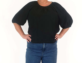 Aere black linen half sleeve top size 16