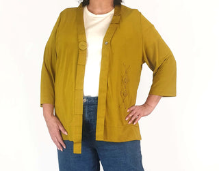 Mustard cardigan with front button and ribbon detail size L (best fits 16) Unknown preloved second hand clothes 2