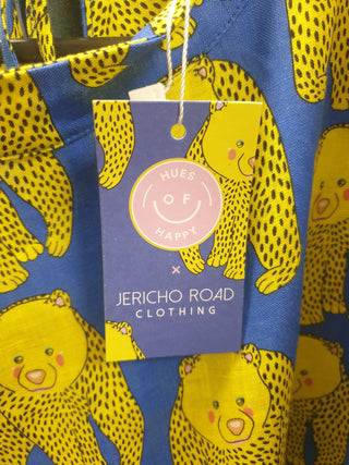 Jericho Road yellow happy bears 100% linen dress size 20