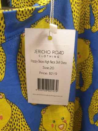 Jericho Road yellow happy bears 100% linen dress size 20