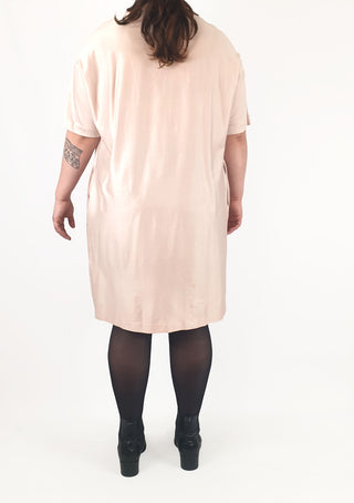 Cos pink pre-owned fancy tee shirt dress with pockets and lovely front frill detail size L (best fits 14)