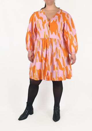Gorman pink and orange print long sleeve dress size 14 Gorman preloved second hand clothes 1