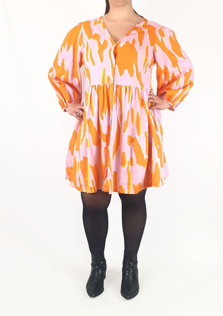 Gorman pink and orange print long sleeve dress size 14 Gorman preloved second hand clothes 3