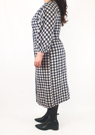 Gorman blue and white check print long sleeve dress size 16 Gorman preloved second hand clothes 5