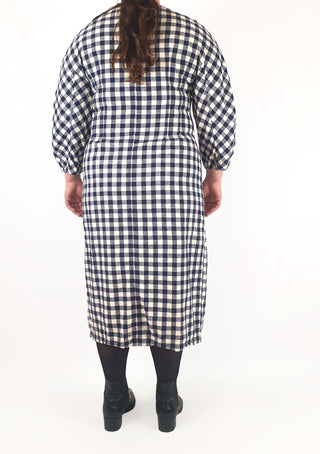Gorman blue and white check print long sleeve dress size 16 Gorman preloved second hand clothes 4