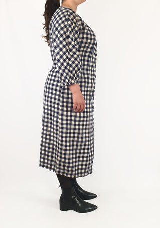 Gorman blue and white check print long sleeve dress size 16 Gorman preloved second hand clothes 6
