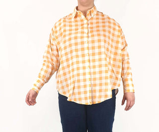 Japan Studios orange check oversize shirt fits size 14 - 16 Japan Studios preloved second hand clothes 1