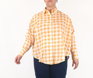 Japan Studios orange check oversize shirt fits size 14 - 16 Japan Studios preloved second hand clothes 3