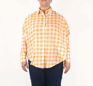 Japan Studios orange check oversize shirt fits size 14 - 16 Japan Studios preloved second hand clothes 2