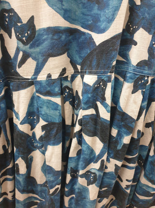 Gorman blue cat print dress size 6 (fits 6-8)