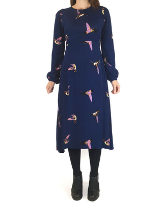 Leonard St blue bird print long sleeve dress size 8 Leonard St preloved second hand clothes 2