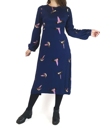 Leonard St blue bird print long sleeve dress size 8 Leonard St preloved second hand clothes 1