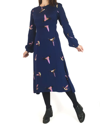 Leonard St blue bird print long sleeve dress size 8 Leonard St preloved second hand clothes 3