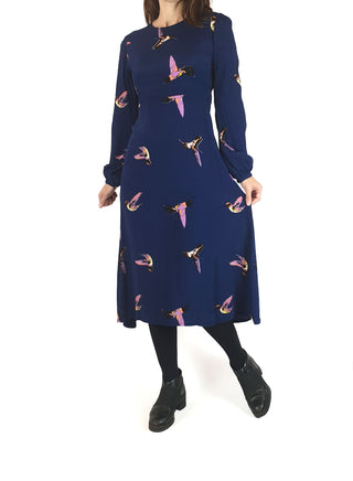 Leonard St blue bird print long sleeve dress size 8 Leonard St preloved second hand clothes 4