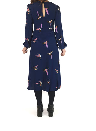 Leonard St blue bird print long sleeve dress size 8 Leonard St preloved second hand clothes 7