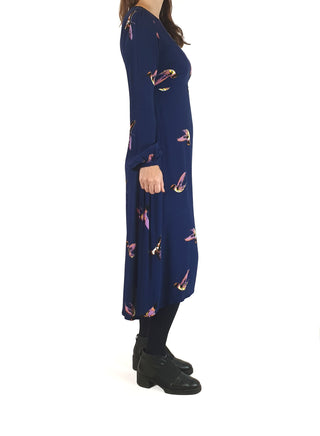 Leonard St blue bird print long sleeve dress size 8 Leonard St preloved second hand clothes 6