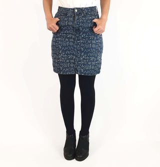 Gorman denim symbol print skirt size 8 Gorman preloved second hand clothes 3