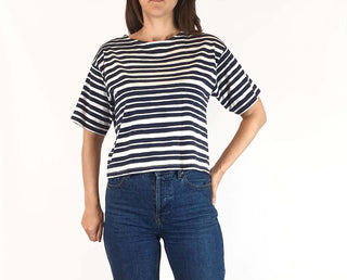 Marimekko + Uniqlo blue and white striped top size XXS (large fit, fits 6 - 8) Uniqlo preloved second hand clothes 1