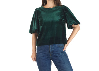 Leonard St green velvet half sleeve top size 8 Leonard St preloved second hand clothes 1