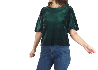 Leonard St green velvet half sleeve top size 8 Leonard St preloved second hand clothes 2