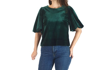 Leonard St green velvet half sleeve top size 8 Leonard St preloved second hand clothes 3