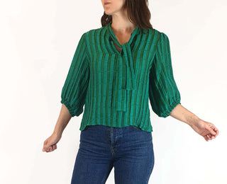 Leonard St green striped 3/4 sleeve top size 8 Leonard St preloved second hand clothes 1