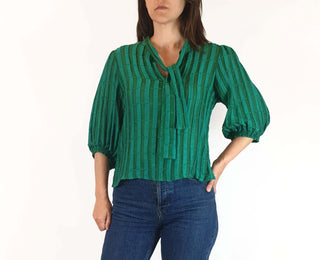 Leonard St green striped 3/4 sleeve top size 8 Leonard St preloved second hand clothes 3