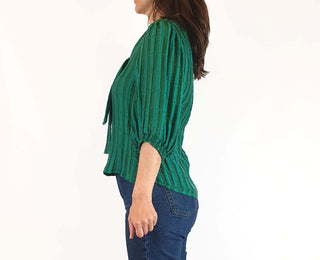 Leonard St green striped 3/4 sleeve top size 8 Leonard St preloved second hand clothes 4