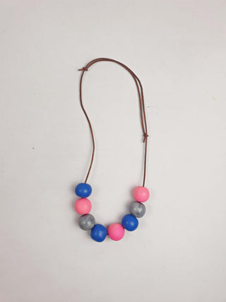 Pink, blue and grey adjustable necklace