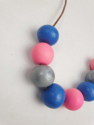 Pink, blue and grey adjustable necklace