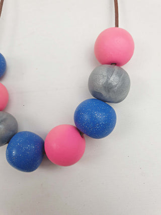 Pink, blue and grey adjustable necklace