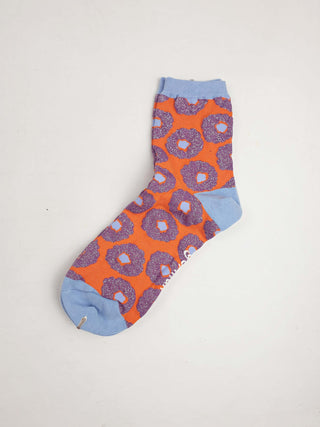 Gorman orange and blue flower print socks one size Gorman preloved second hand clothes 3