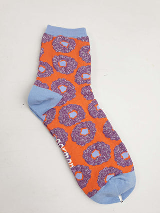 Gorman orange and blue flower print socks one size Gorman preloved second hand clothes 5