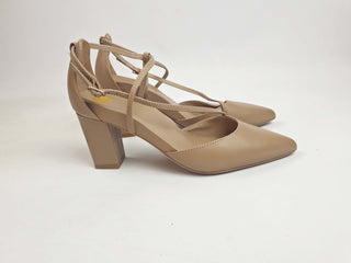 Bared tan mid heel shoes with elegant straps size 37