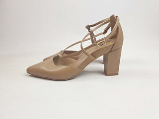 Bared tan mid heel shoes with elegant straps size 37