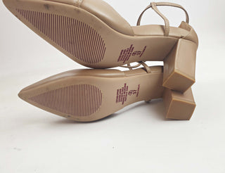 Bared tan mid heel shoes with elegant straps size 37