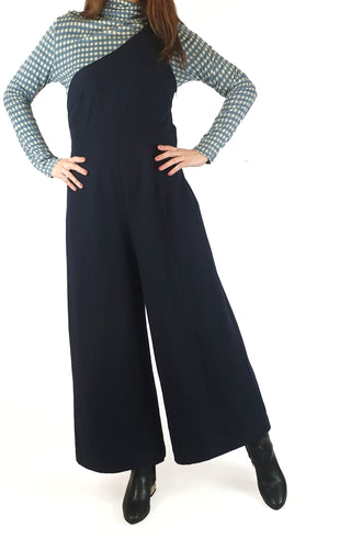 Alpha 60 navy wool mix one shoulder jumpsuit size S