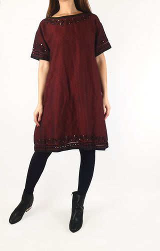 Gorman deep red linen/cotton dress with embroidered detail size 10 Gorman preloved second hand clothes 1