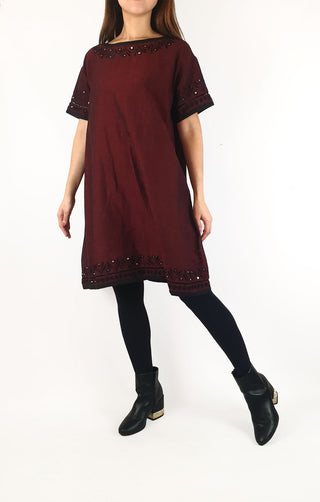 Gorman deep red linen/cotton dress with embroidered detail size 10 Gorman preloved second hand clothes 2