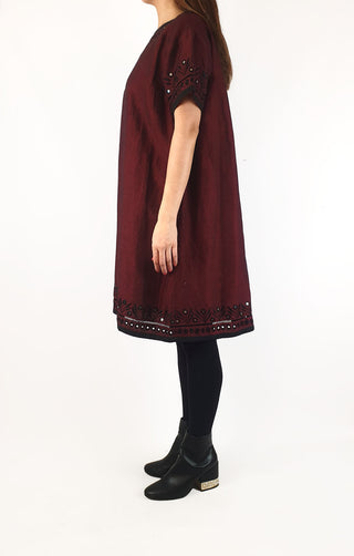 Gorman deep red linen/cotton dress with embroidered detail size 10 Gorman preloved second hand clothes 6