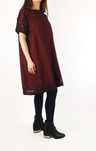 Gorman deep red linen/cotton dress with embroidered detail size 10 Gorman preloved second hand clothes 5