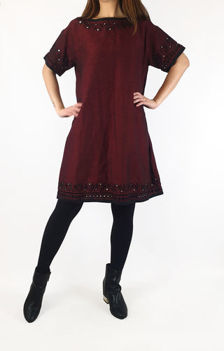 Gorman deep red linen/cotton dress with embroidered detail size 10 Gorman preloved second hand clothes 3